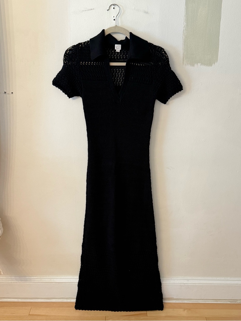 LOFT BEACH Black Crochet Polo Maxi Dress